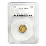 1874 $1 Gold Indian Princess Head Type 3 PCGS MS 62