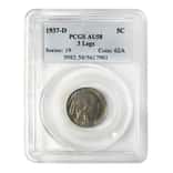 1937 D 3 Legs Buffalo Nickel PCGS AU 58
