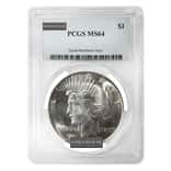 Silver Peace Dollars PCGS MS 64 (Random Year, 1921-1935)