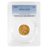 1874 $3 Gold Indian Princess Head PCGS AU 55