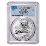 2017 1 oz Tuvalu Spiderman Marvel Series Silver Coin PCGS MS 70 First Strike (Flag Label)