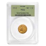 1912 $2.5 Indian Head Quarter Eagle Gold Coin PCGS MS 62