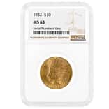 1932 $10 Indian Head Eagle Gold Coin NGC MS 63