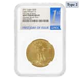2021 1 oz Gold American Eagle Type 2 NGC MS 69 FDOI Mint Error (Obv Struck Thru)