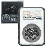 2016 2 oz Cook Islands Silver Norse Gods Loki Ultra High Relief NGC MS 69 Antiqued First Releases w/COA