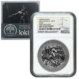 2016 2 oz Cook Islands Silver Norse Gods Loki Ultra High Relief NGC MS 70 Antiqued First Releases w/COA