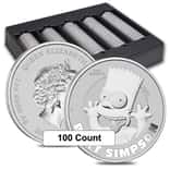 Box of 100 - 2022 1 oz Tuvalu Bart Simpson Silver Coin .9999 Fine BU In Cap (Lot, 5 Rolls of 20)
