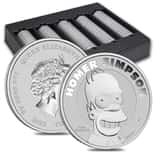 Box of 100 - 2022 1 oz Tuvalu Homer Simpson Silver Coin .9999 Fine BU In Cap (Lot, 5 Rolls of 20)