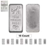 Lot of 10 - 10 oz Italpreziosi Italian Silver Cast Bar .999 Fine (Bullion Exchanges Logo, w/Assay)