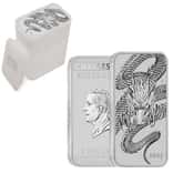 Tube of 20 - 2025 1 oz Silver Australian Dragon Rectangular Coin Bar $1 BU