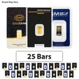 Lot of 25 - 1 gram Random Brand Gold Bar .999+ Fine (In Assay)