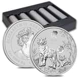 Box of 100 - 2022 1 oz Silver Lunar Year of The Tiger Dragon Privy BU Australian Perth Mint In Cap (5 Rolls, Lot of 100)
