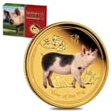 2019 1 oz Proof Colored Gold Lunar Year of The Pig Australia Perth Mint (w/Box & COA)