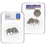 2021 Chad 1 oz Silver Bull Shaped Coin Serial #4 NGC MS 70 FDOI Antiqued High Relief