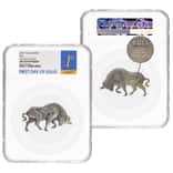2021 Chad 1 oz Silver Bull Shaped Coin Serial #5 NGC MS 70 FDOI Antiqued High Relief