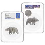 2021 Chad 1 oz Silver Bear Shaped Coin Serial #1 NGC MS 70 FDOI Antiqued High Relief