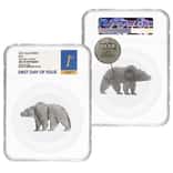 2021 Chad 1 oz Silver Bear Shaped Coin Serial #3 NGC MS 70 FDOI Antiqued High Relief