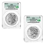 2023-S Morgan and Peace Silver Dollar Reverse Proof 2-Coin Set CAC PF 70 Advanced Delivery