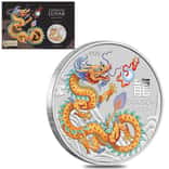 2024 1 oz Colorized Silver Lunar Golden Dragon Coin Perth Mint WFM
