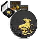 2020 Great Britain 1 oz Silver Year of the Mouse / Rat Coin .999 Fine Black Ruthenium 24K Gold Edition (w/Box & COA)