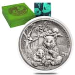 2017 8 oz Silver Panda Fiji $5 Coin .999 Fine In Cap Serial#5 High Relief (w/Box&COA)