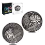 2021 Chad 2 oz Silver Bull vs Bear Pandemic Antiqued High Relief Coin (w/Box)