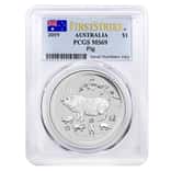2019 1 oz Silver Lunar Year of The Pig Australia Perth Mint PCGS MS 69 First Strike