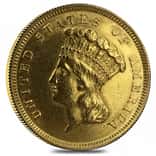 $3 Gold Indian Princess Head - Polished or Cleaned (Random Year, 1854-1889)