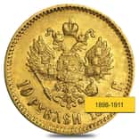 10 Roubles Russia Nicholas II Gold Coin Avg Circ AGW .2489 oz (Random Year, 1898-1911)
