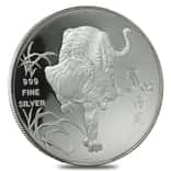 1986 5 oz Singapore Year of the Tiger Silver Proof Round In Cap