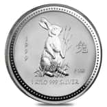 1999 1 Kilo Silver Lunar Year of The Rabbit BU Australian Perth Mint In Cap