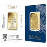 1 oz Gold Bar PAMP Suisse Lady Fortuna Veriscan .9999 Fine (in Assay)