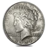 1921 Silver Peace Dollar High Relief VG-XF