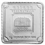 NO ASSAY - 1 Gram Geiger Original Square Silver Bar .999 Fine