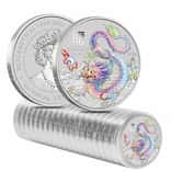 Roll of 20 - 2024 1 oz Colorized Lunar White Dragon Silver Coin BU Perth Mint