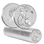 Roll of 20 - 2023 1/2 oz Silver Lunar Year of The Rabbit BU Australian Perth Mint In Cap (Tube, Lot of 20)