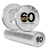 Roll of 20 - 2022 1 Oz Tuvalu James Bond - 60 Years Of Bond Colorized Silver Coin .9999 Fine BU
