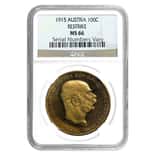 1915 Austrian Gold 100 Corona NGC MS 66