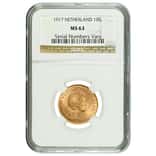1917 Netherlands Gold 10 Guilder Wilhelmina NGC MS 63