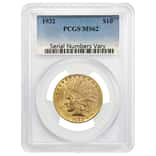 1932 $10 Indian Head Gold Eagle Coin PCGS MS 62