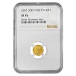 1849 $1 Liberty Head Gold Coin NGC XF 45 - Open Wreath