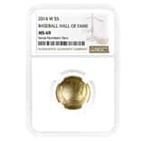 2014-W National Baseball Hall of Fame $5 Gold Coin NGC MS 69
