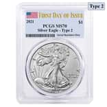 2021 1 oz Silver American Eagle Type 2 PCGS MS 70 FDOI