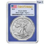 2021 1 oz Silver American Eagle Type 2 PCGS MS 70 FS (Blue Frame)