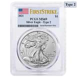2021 1 oz Silver American Eagle Type 2 PCGS MS 69 FS (Flag Label)