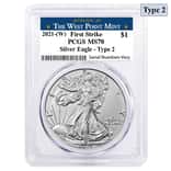 2021 (W) 1 oz Silver American Eagle Type 2 PCGS MS 70 FS (West Point)