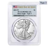 2021-W 1 oz Proof Silver American Eagle Type 2 PCGS PF 70 FDOI