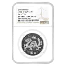 1988 Chinese Dragon 10 Yuan Silver Coin NGC PF 68 UCAM