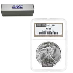 1986-2005 Silver American Eagle 20-Coin Set NGC MS 69 w/Box