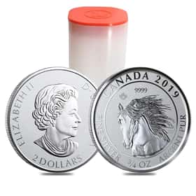 Tube of 30-2019 3/4 oz Wild Horse Reverse Proof Silver Coin